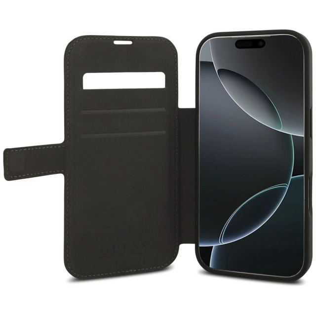 Etui Guess do iPhone 17 Pro Book 4G Metal Logo Brown