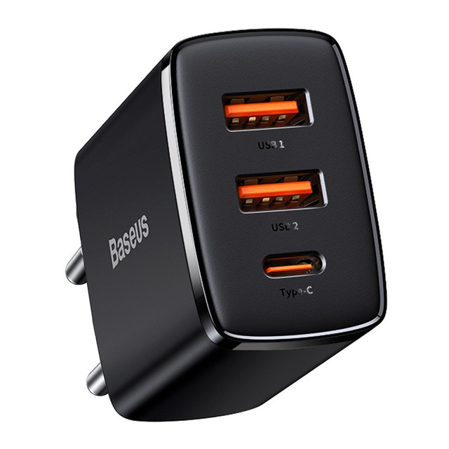 Kompaktní rychlonabíječka Baseus 2xUSB USB-C PD QC 3.0 3A 30W černá