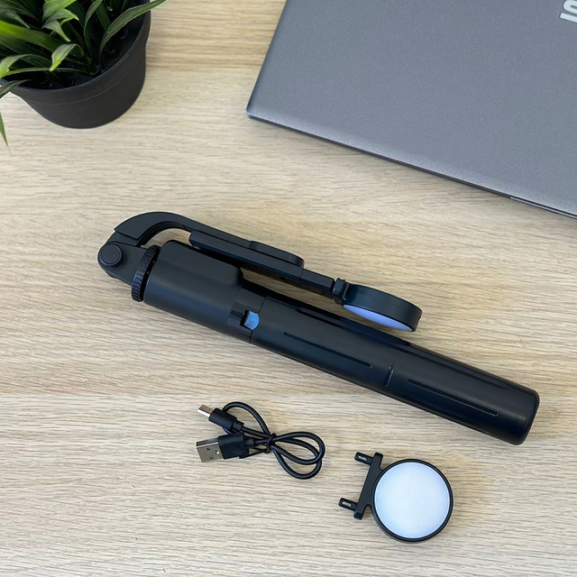Selfie stick Uchwyt na telefon statyw z podwójną lampą Ring LED Tripod z pilot Bluetooth Czarny