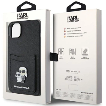 Etui Karl Lagerfeld KLHCP15SSAPKCNPK do iPhone 15 6,1" čierne/čierne pevné puzdro Saffiano Cardslot Karl