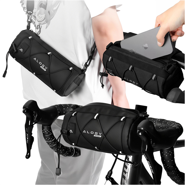 Taška na bicykel taška 2,5 l držiak na bicykel rám na riadidlá obal na tašku 23,6 x 10,5 x 10 cm (S) Alogy Sport čierna