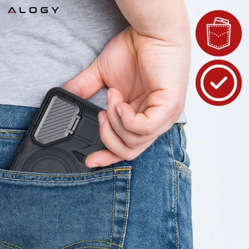 Samsung Galaxy S25 Ultra Schutzhülle mit MagSafe-Verstärkung, verstärktem Linsenschutz und Standfunktion, Alogy HeavyDuty Mag™️ Schwarz