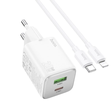 Зарядний пристрій Hoco N41 GaN 20W USB-C USB-A USB-C Кабель Lightning Білий
