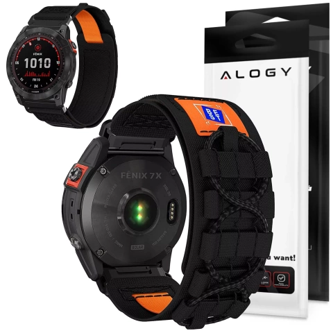 Нейлоновий ремінь для Garmin Fenix ​​​​5x / 6x / 7x / Pro / Descent / Tactix / Enduro (26 мм) Alogy Nylon Band Black