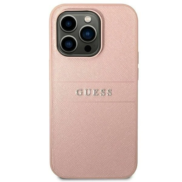 Guess GUHCP14LPSASBPI case for Apple iPhone 14 Pro 6.1" pink/pink Saffiano Strap