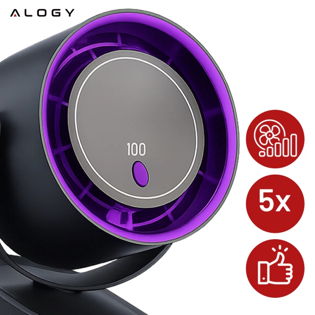 Stolný ventilátor stojaci ventilátor malé obehové čerpadlo s klipom bezdrôtové ručné 500mAh USB-C Alogy White