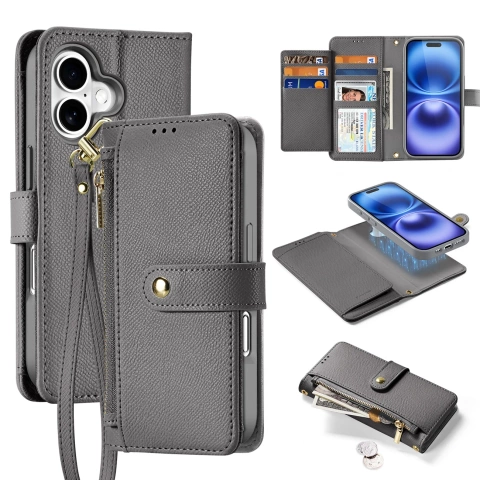 iPhone 16 MagSafe Leather Case Dux Ducis Lawa Wallet – Gray