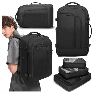 Bange voděodolný batoh na 15,6" notebook, městský cestovatel, 45x30x16 cm, do práce, do letadla, pánské, dámské, s USB portem Černá