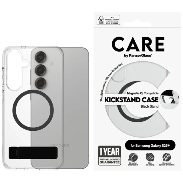 Etui CARE für Samsung Galaxy S25 von PanzerGlass Feature Kickstand QI Clear