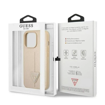 Etui Guess GUHCP14XPSATLE für Apple iPhone 14 Pro Max 6,7" beżowy/beige Hardcase SaffianoTriangle Logo