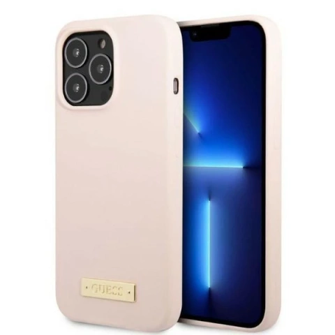 Etui Guess GUHMP13XSPLP pre Apple iPhone 13 Pro Max 6,7" różowy/ružové pevné puzdro Silikónová platňa s logom MagSafe
