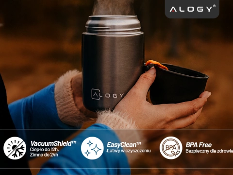 Abendessen-Thermoskanne für Kinder-Suppe, Essen, 700 ml, Alogy Edelstahl-Klapplöffel, Thermograu
