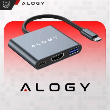 HUB 3v1 adaptér USB-C na HDMI USB-A USB-C 4K 60Hz Alogy šedá