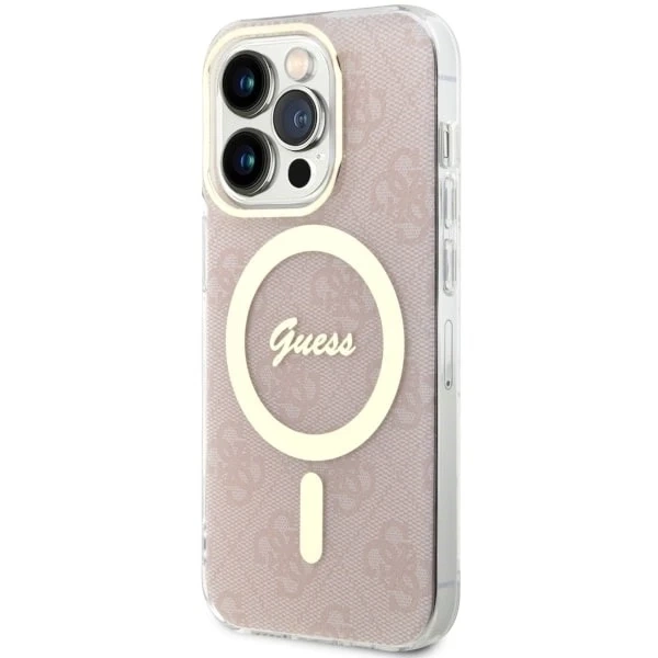 Guess GUHMP14LH4STP phone case for Apple iPhone 14 Pro 6.1" pink/pink hardcase 4G MagSafe