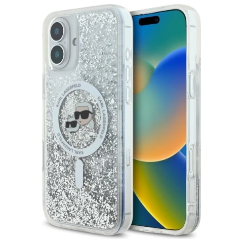 Etui Karl Lagerfeld do iPhone 16 Plus 6.7" Magsafe Hardcase Transparent Liquid Glitter Karl