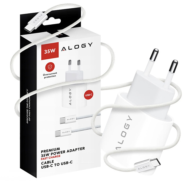 Rychlá a výkonná 35W USB-C nástěnná nabíječka USB typ C PD GaN pro iPhone 15 kabel typu C 1m Alogy White