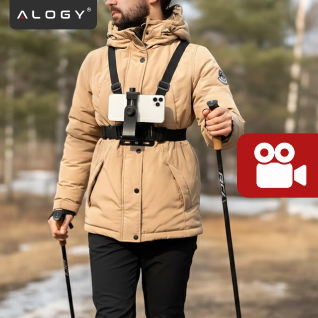 Szelki sportowe uchwyt na klatkę piersiową Alogy Chest do aparatu, kamer GoPro, telefonu uniwersalne Czarne