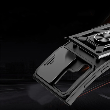 Pancierové puzdro s krytom fotoaparátu Alogy Camshield Stand Ring pre Samsung Galaxy S22 Ultra black