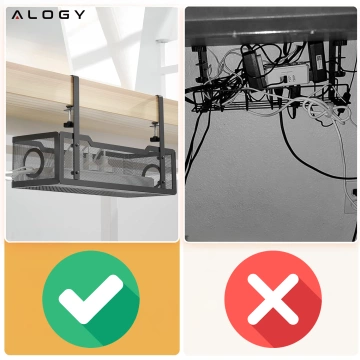Cable organizer under the table top, cable shelf, wires, strip, metal desk, Alogy 34cm Black