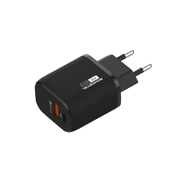3A 18W USB зарядний пристрій, USB Type-C кабель для iPhone SOMOSTEL QC3.0 SMS-Q01 Black