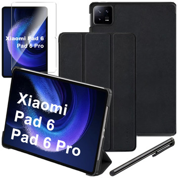 Glass Case for Xiaomi Mi Pad 6 / 6 Pro 11" 2023 Tablet Case Alogy Book Cover Case Black Free Stylus