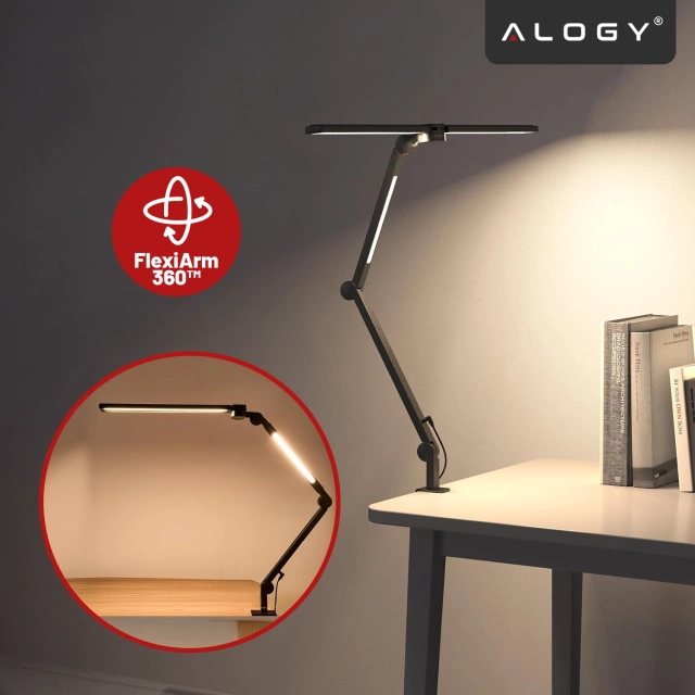 Складана світлодіодна настільна лампа для монітора Alogy SmartDesk™ з потрійним освітленням, регульованою яскравістю, кріпленням на стіл, захистом для очей – чорна