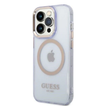Etui Guess GUHMP14LHTCMU pre iPhone 14 Pro 6,1" purpurovo/fialové pevné puzdro Gold Outline Translucent MagSafe