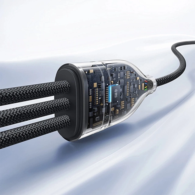 Kabel 3w1 Baseus 100W USB-C/USB-C/Lightning 1,5m LED Czarny