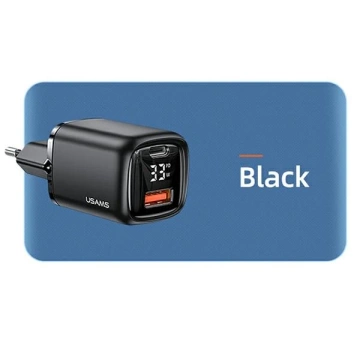 USAMS Nástenná nabíjačka 1x USB-C 1x USB T46 33W (iba hlava) PD3.0 QC3.0 Fast Charging black/black CC152TC01 (US-CC152)