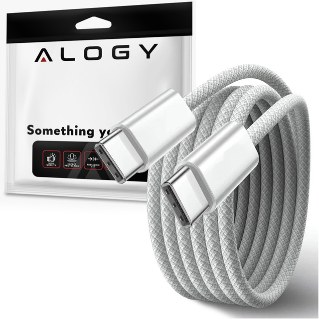 Kabel USB-C typu C Silný rychlý 60W PD 1M pro iPhone 15 Alogy nylonový kabel bílý