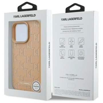 Puzdro Karl Lagerfeld pre iPhone 16 Pro 6,3" béžové pevné puzdro MagSafe kožené monogramové kovové logo