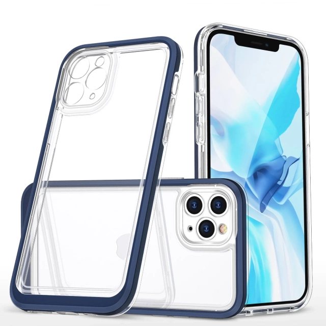 Čiré pouzdro 3v1 pro iPhone 11 Pro Max s modrým rámečkem gelový kryt