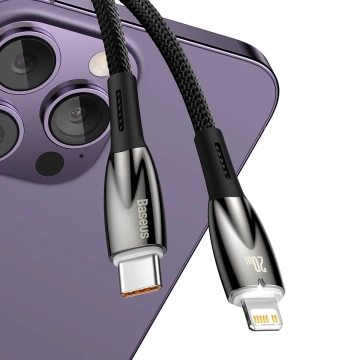 Baseus Glimmer Series rýchlonabíjací kábel USB-C - Lightning 480Mb/s PD 20W 1m čierny