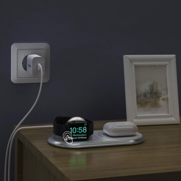 Choetech 2in1 Qi wireless charger for smartphones / Apple Watch with stand (MFI) USB Type C white (T317)