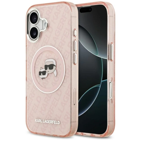 Etui Ochronne do iPhone 17 Karl Lagerfeld IML Glitter K&C Heads MagSafe Różowy