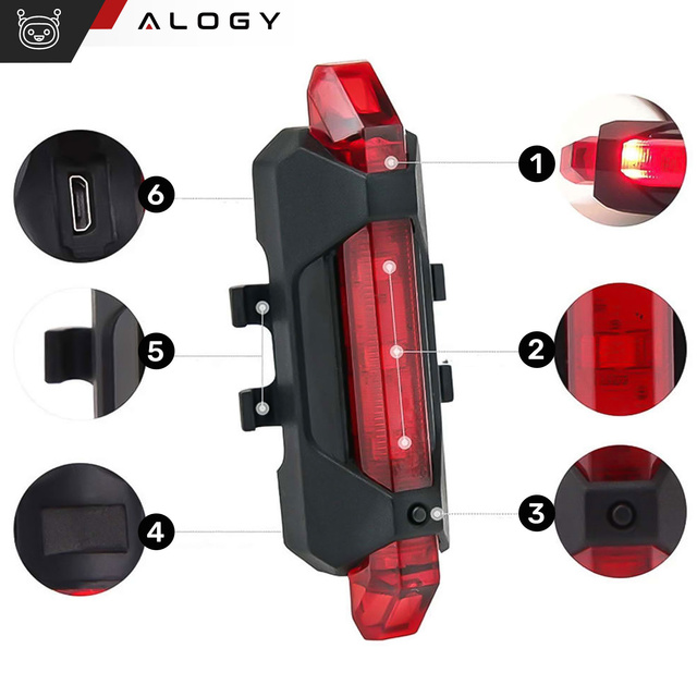 Bike Light Front Rear LED Front Rear Bike Light Lighting Waterproof IPX4 USB Bike Light Kit Alogy