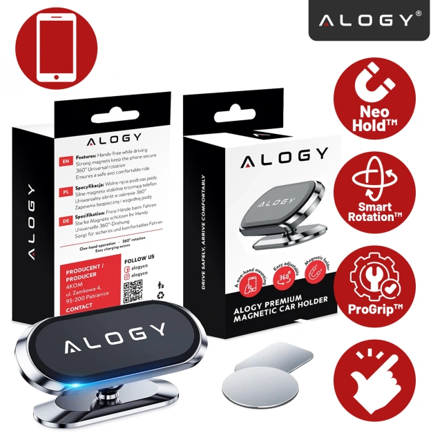 Alogy magnetický držák do auta do auta, univerzální na telefon, na kokpit, na palubní desku, černý