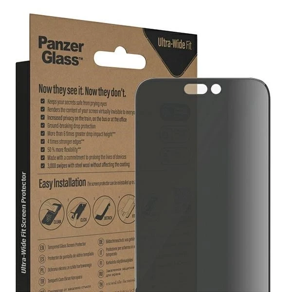 Skło PanzerGlass Ultra-Wide Fit pre iPhone 14 Pro Max 6,7" Ochrana súkromia Antibakteriálna Easy Aligner Vrátane P2786