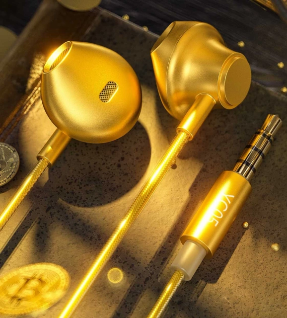 WK Design Sakin Series headphones headset with remote control and microphone 3.5 mm mini jack gold (YC05)