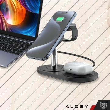 Індуктивний зарядний пристрій 3в1 для телефону годинник навушники Alogy Qi Charger для Apple iPhone Watch AirPods Black