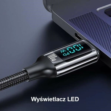 USAMS Geflochtenes Kabel U78 USB-C auf USB-C LED 3m 100W Fast schwarz/schwarz SJ559USB01 (US Charging-SJ559)