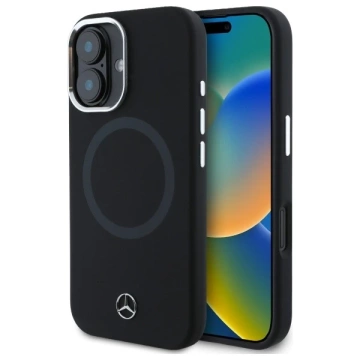 Pouzdro Mercedes pro iPhone 16 6,1" černé pevné silikonové pouzdro Tonal Logo MagSafe