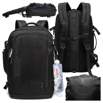 Bange Wasserdichter Rucksack für 15,6-Zoll-Laptop, Stadtreisender, erweiterbar auf 55 x 35 x 21–27 cm, für Flugzeug, Herren, Damen, Vorhängeschloss, Kompass, Flaschenclip, Schwarz