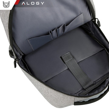 Backpack laptop bag 15.6" large waterproof with USB port Unisex 44x34x13cm for plane Alogy Backpack Gray