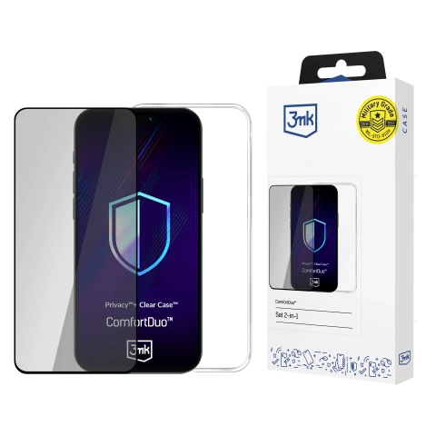 Etui Clear Case + Szkło prywatyzujące 3mk ComfortDuo iPhone 15 Pro
