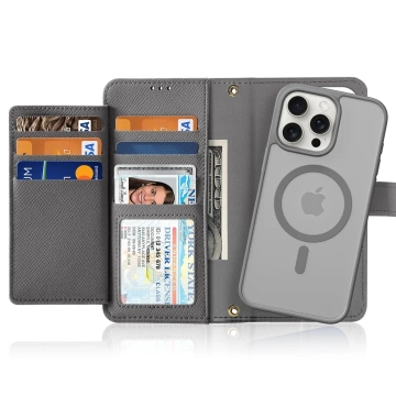 iPhone 15 Pro Dux Ducis Lawa Wallet Mag Lederhülle Grau