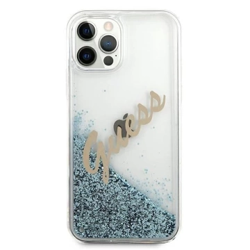 Guess GUHCP12LGLVSBL iPhone 12 Pro Max 6,7" niebieski/blaue Hardcase Glitter Vintage Script