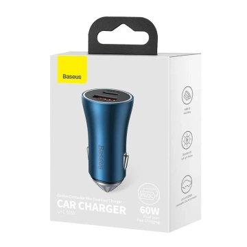 Автомобільний зарядний пристрій Baseus Golden Contactor Max, USB USB-C, 60 Вт (синій)