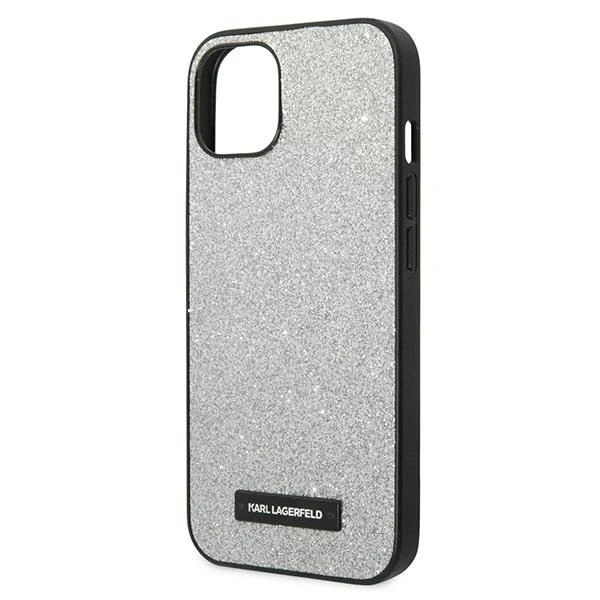 Karl Lagerfeld KLHCP14MG2ELS protective phone case for Apple iPhone 14 Plus 6.7" hardcase silver/silver Glitter Plaque Logo