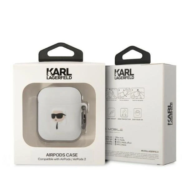 Ochranné puzdro na slúchadlá Karl Lagerfeld pre AirPods 1/2 kryt biely/biely Silikón Karl Head 3D